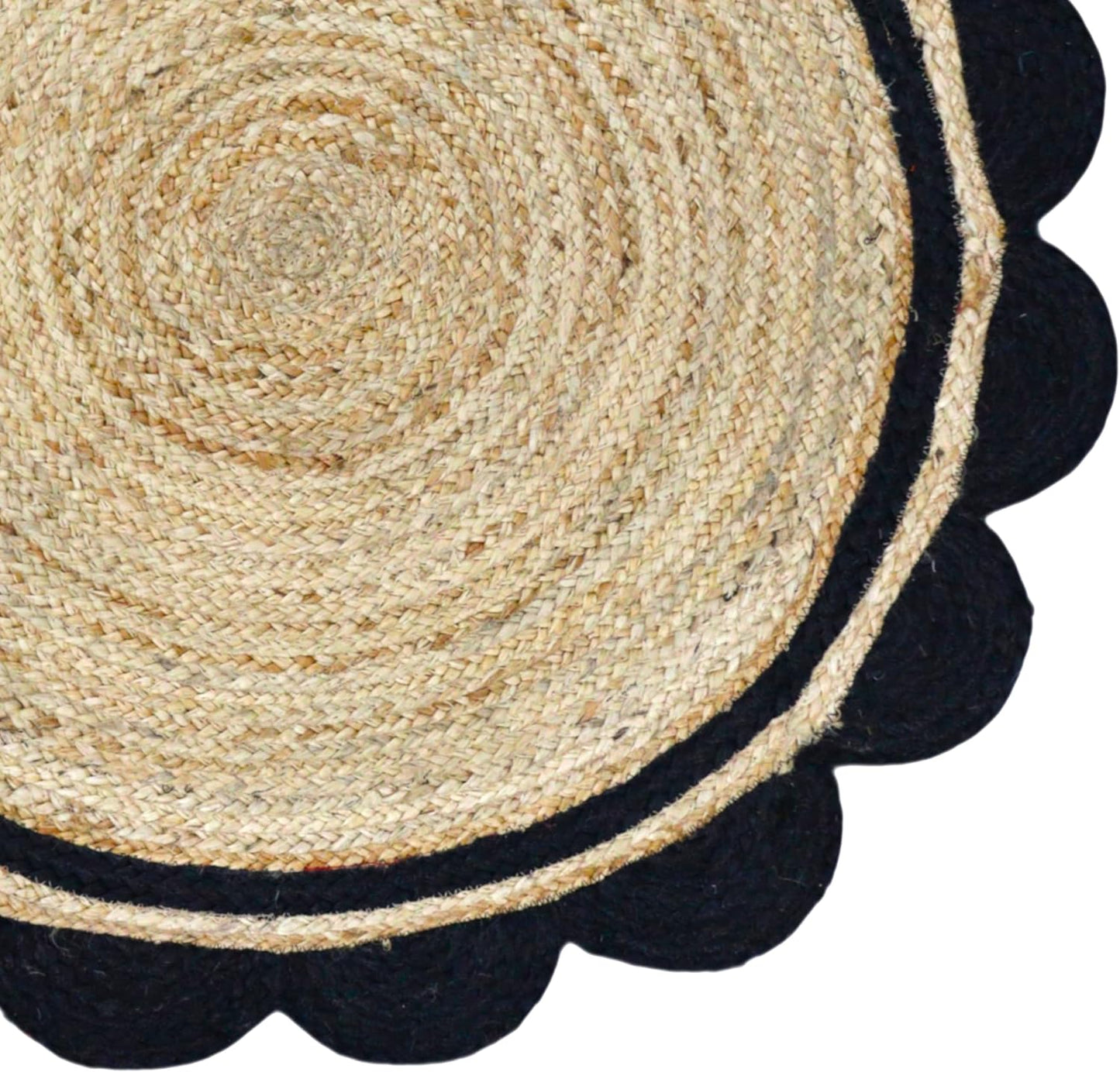 Round woven mat with natural and black border