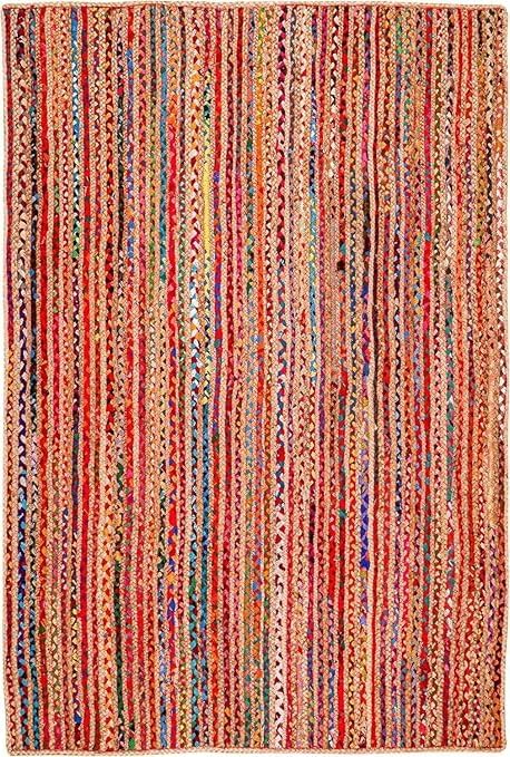 Multicolored striped rug with a textured pattern
