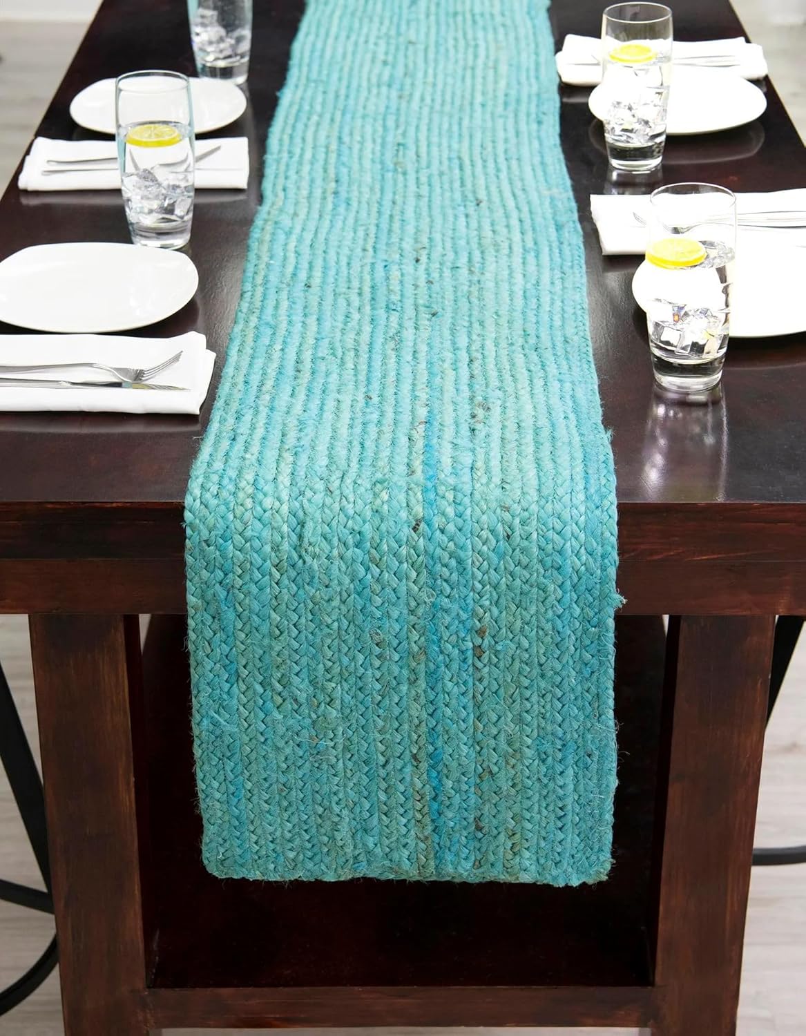 Handmade Eco Friendly Natural Jute  Table Runner Teal Color