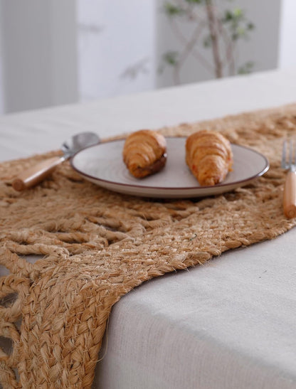 Handmade Eco Friendly Natural Jute Open Weave  Dining Table Runner For Home Decor