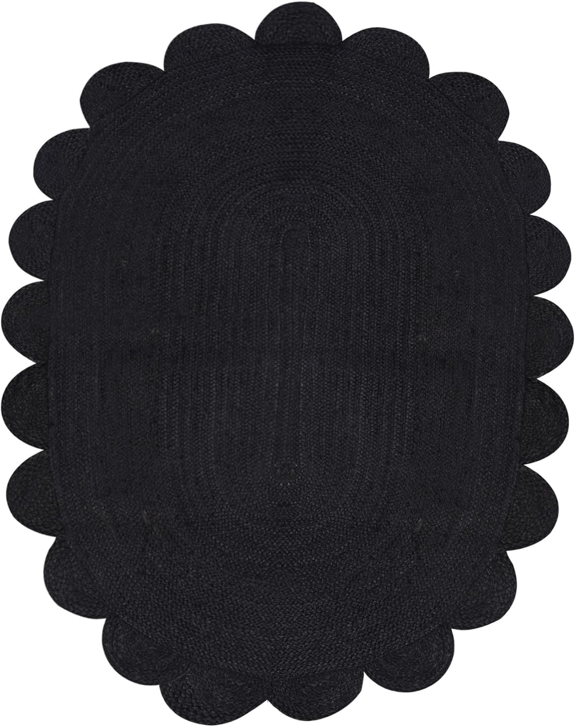 Black scalloped placemat on a white background