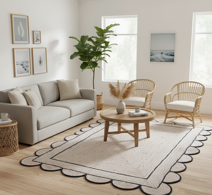 Living room with a beige sofa, wooden coffee table, and decorative elements.