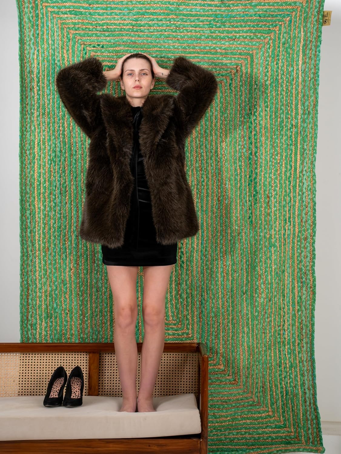 Cozy brown faux fur jacket, stylish and warm, perfect for winter fashion.