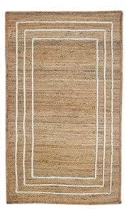 Beige woven rug with white border