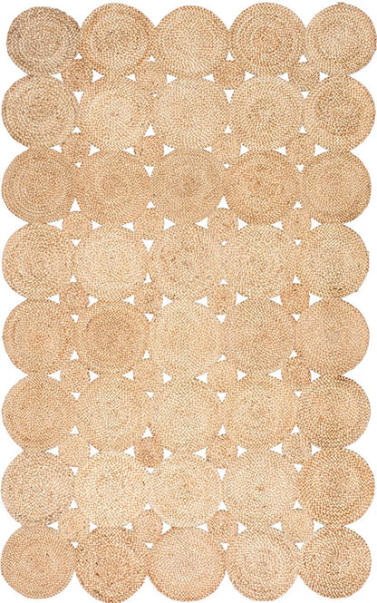 Beige woven mat with circular patterns
