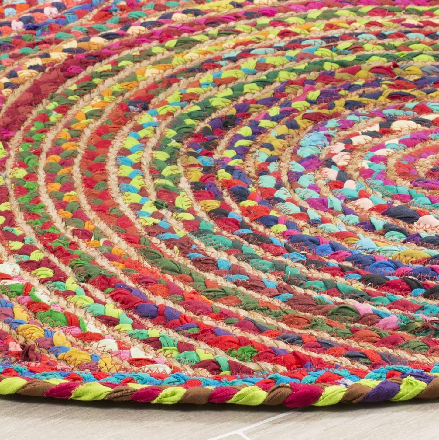 Vibrant Natural Jute Area Rug featuring a colorful braided design — perfect for adding texture to any living space.