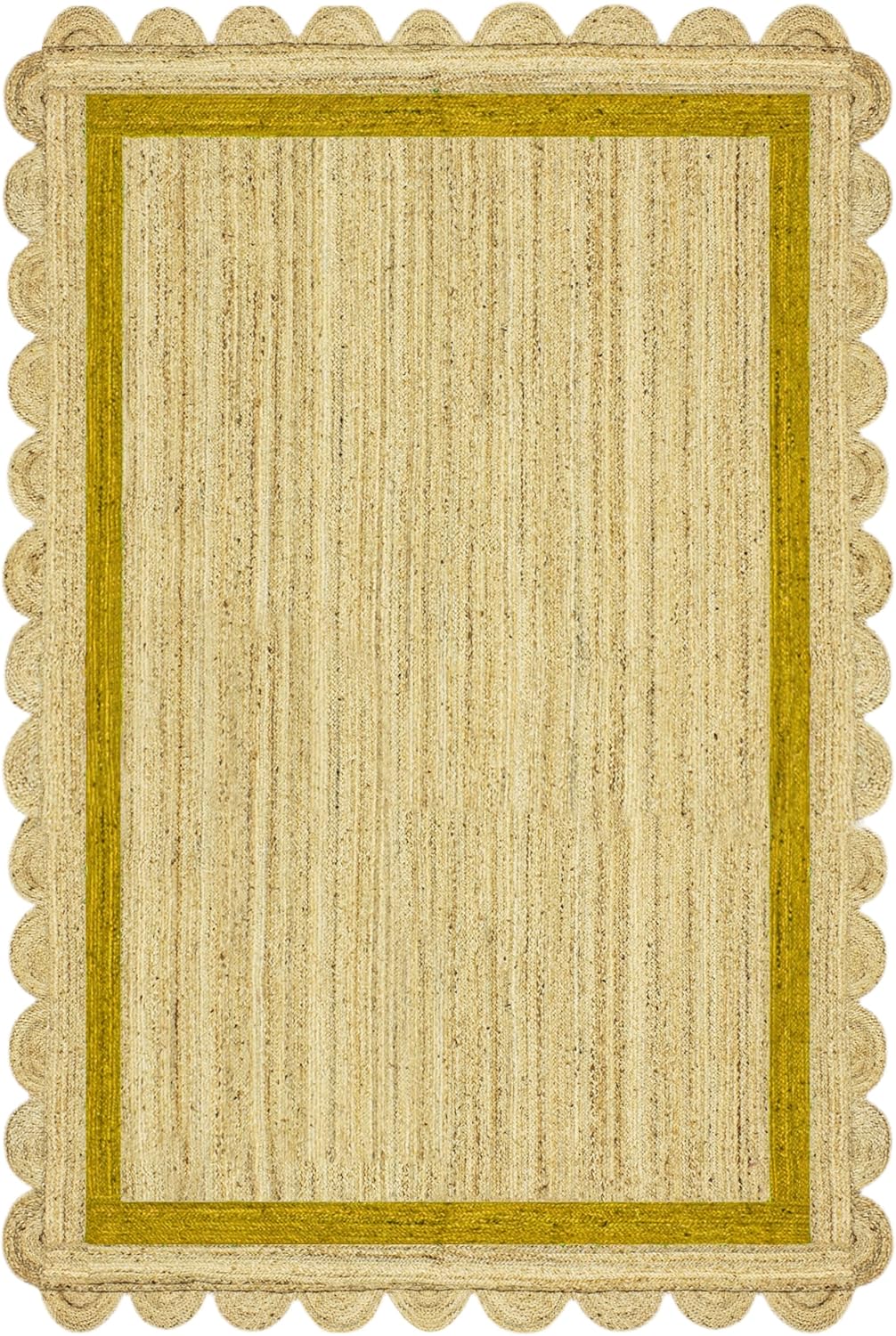 Natural Jute Area Rug with a scalloped edge and earthy tones, perfect for adding warmth to any living space.